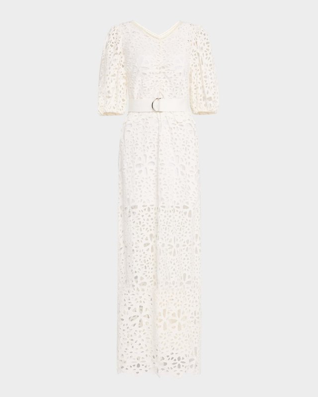 Lumi Puff-Sleeve Eyelet Maxi Dress